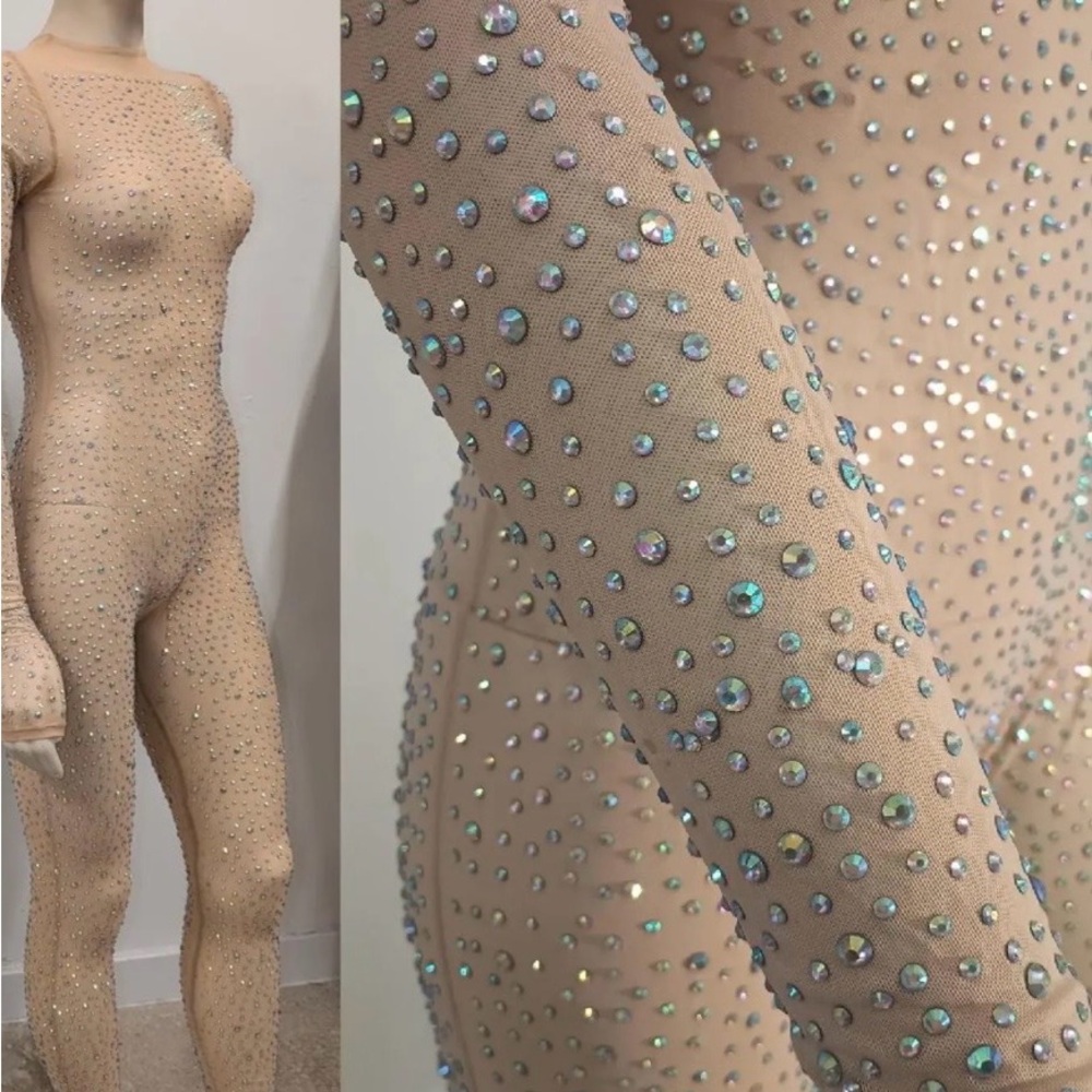 Crystal AB Iridescent Rhinestone Bodysuit Unitard